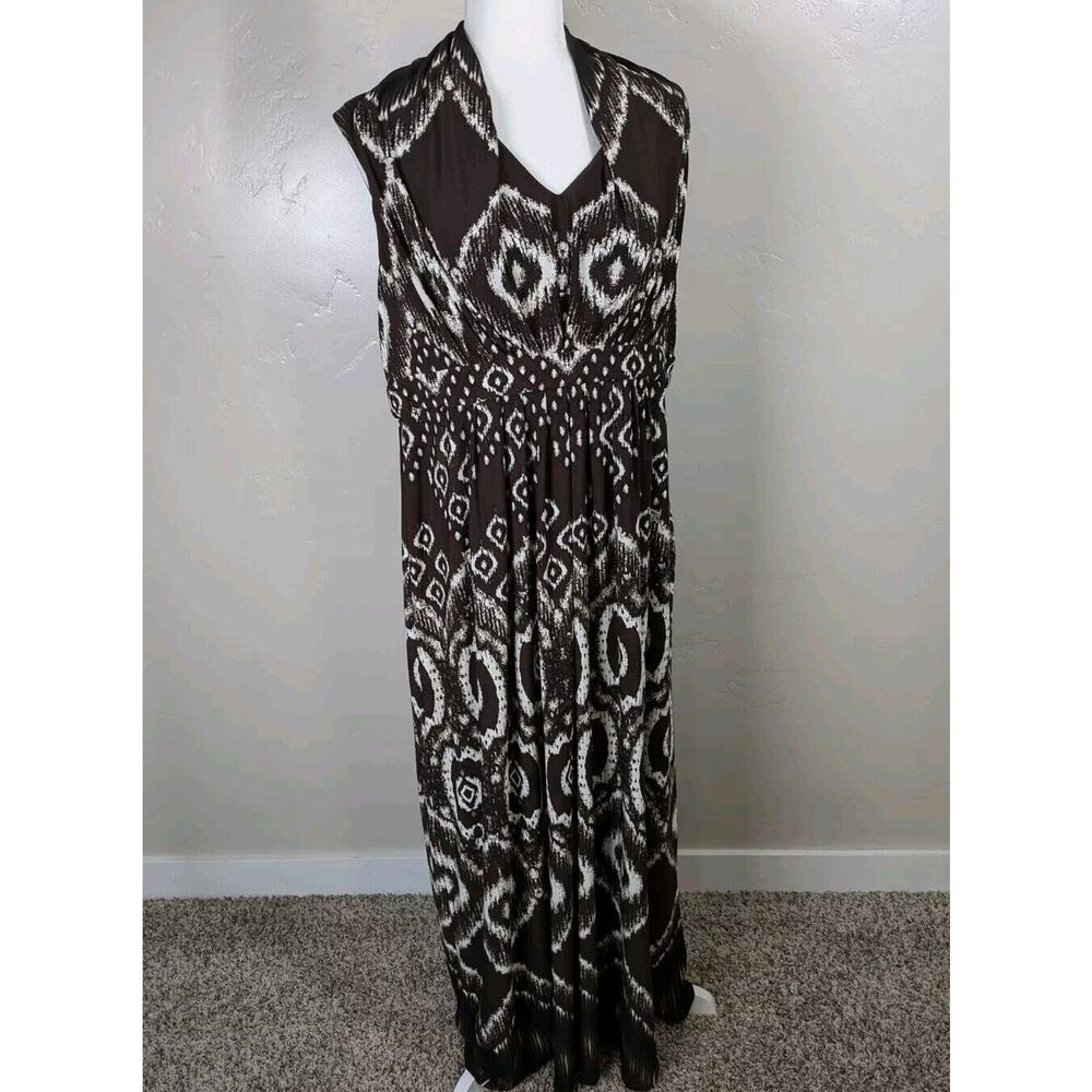 NEW Chico’s Dress Size 2 (US 12) Medallion Haze Morgan Maxi Stretchy Dress Brown - Picture 4 of 10